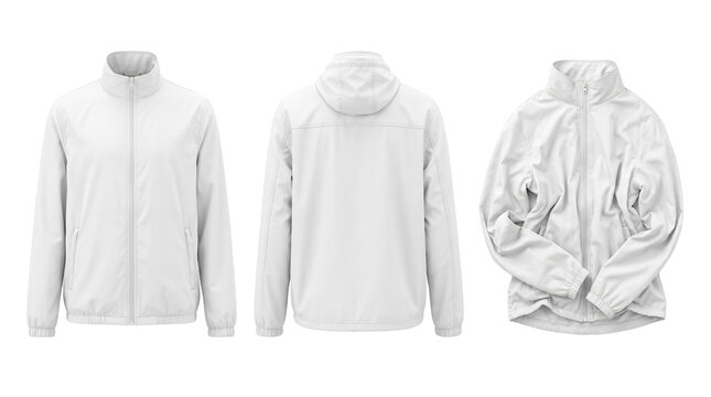 Windbreaker jacket set of 3 renders, clothing mockup isolated on transparent background