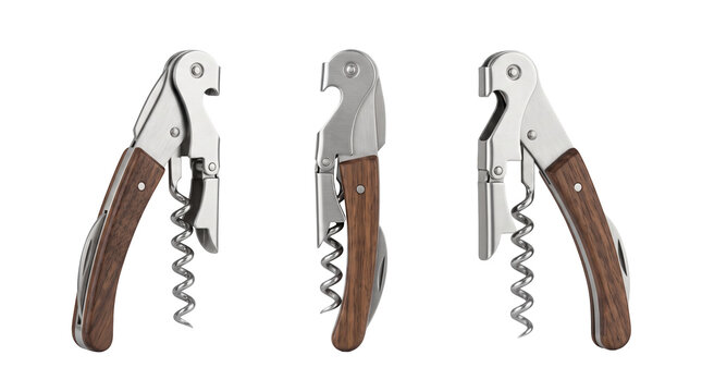 Wine corkscrews from 3 angles, mockup isolated on transparent background