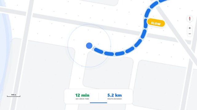 GPS navigation digital map route animation showing traffic status for logistics transportation delivery app footage realtime motion