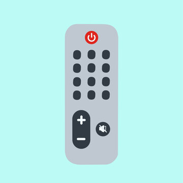 Gray electronic remote control with numeric keypad and compact volume buttons.