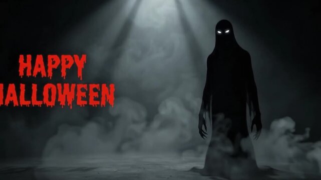 Scary Halloween shadow creature with glowing eyes and spooky horror 4K