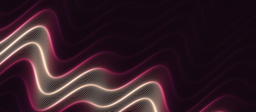 Horizontal abstract background with flowing magenta and cream wave lin