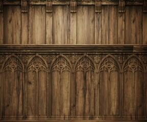 Classic cabinet or castle wall made of gothic wood paneling © denisik11