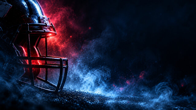 American football helmet in dramatic stadium light