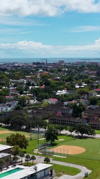 Aerial footage of homes, office buildings and apartments in Charleston South Carolina USA