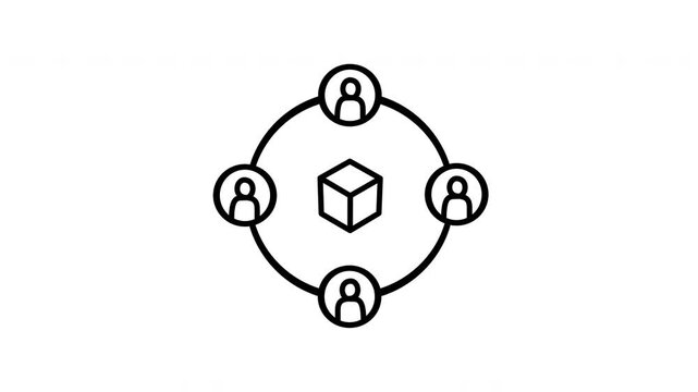Animated Blockchain Network Icon on transparent background, decentralized data connection and user participation