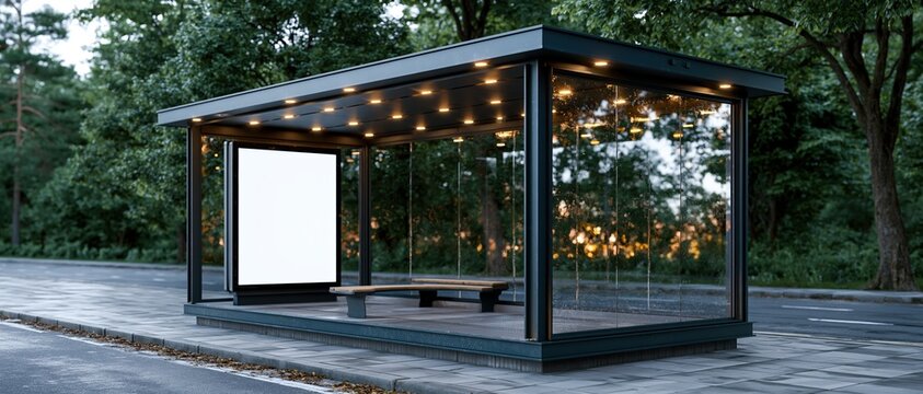 Modern Bus Stop with Blank Billboard