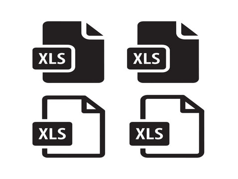 Black XLS file icon vector set for data spreadsheets and Excel documents in flat design style