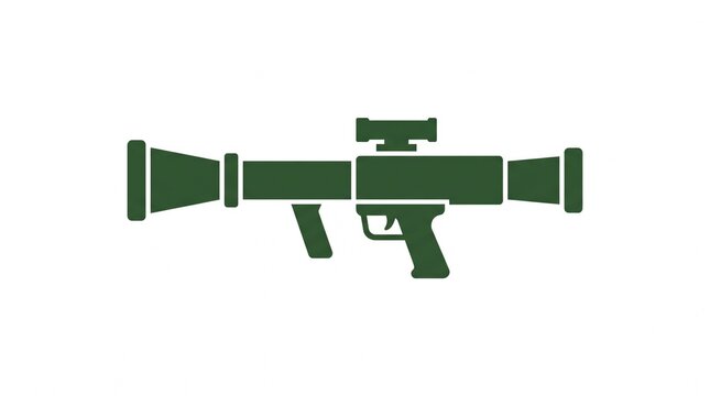 Green anti-tank rocket launcher icon with optical sight on white background