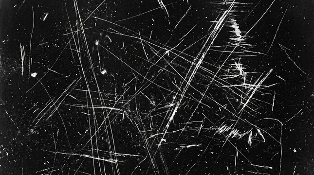High contrast black and white texture with deep intersecting scratches and abrasions