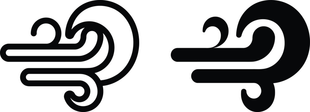 Two wind icon variations in black and white depicting air current movement