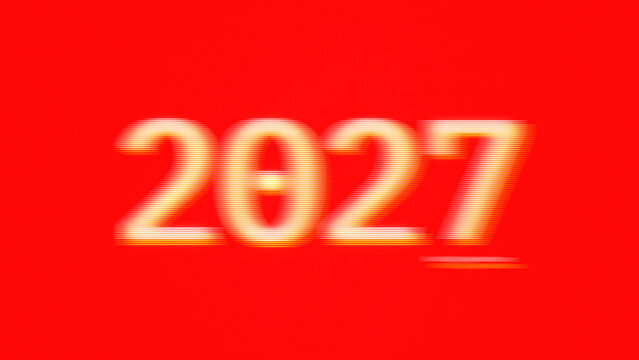 Glowing Neon 2027 Typography on Bold Red Background 3D Render