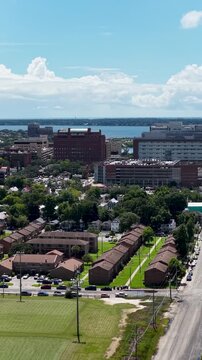 Aerial footage of homes, office buildings and apartments in Charleston South Carolina USA