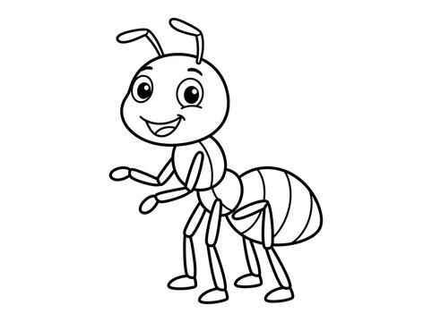 Cute cartoon ant coloring page vector illustration isolated on white background