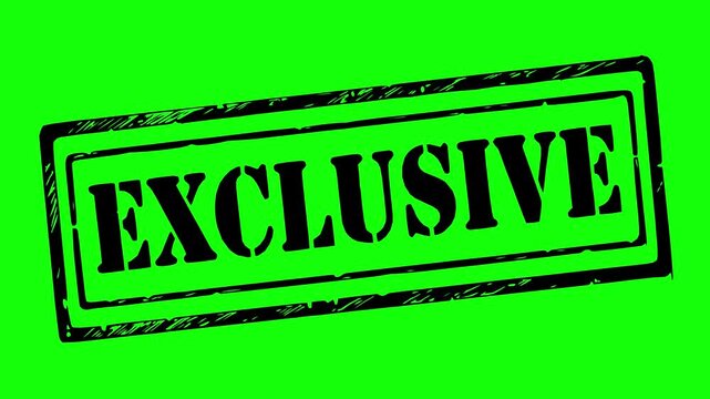 hand drawn style black fill exclusive rubber stamp sign text animation with green screen chroma key background, stop motion look, and rough edge effect perfect for commercial video editing projects