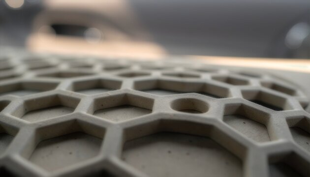 Macro Detail of Biomimetic Automotive Interior Surface with Hexagonal 3D Textures and Natural Lighting