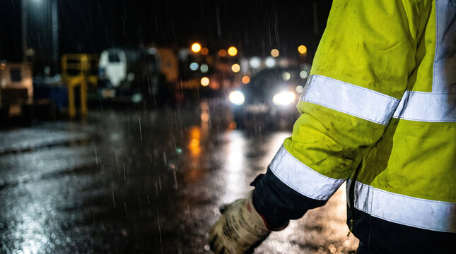 Reflective safety vest bands night headlights close-up