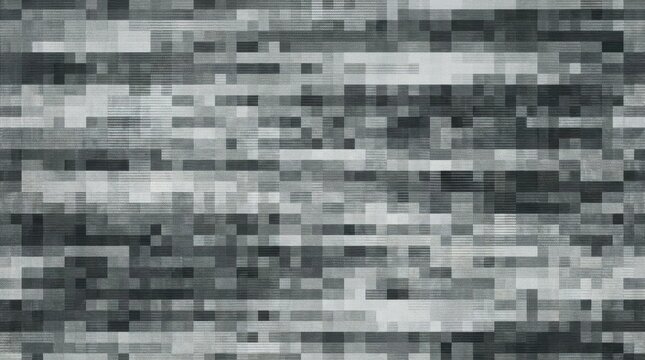Abstract digital glitch effect with black and white horizontal lines and pixelated noise pattern illustration
