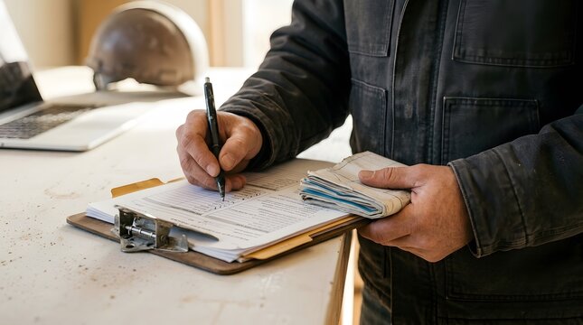 Close up of hands working with paperwork and documents beautifully visualized