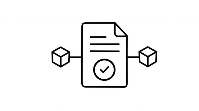 Blockchain technology animated icon on transparent background, secure data connection and transaction verification