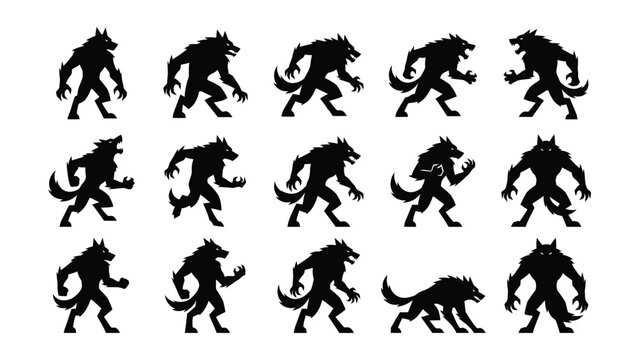 Collection of werewolf silhouettes in various poses