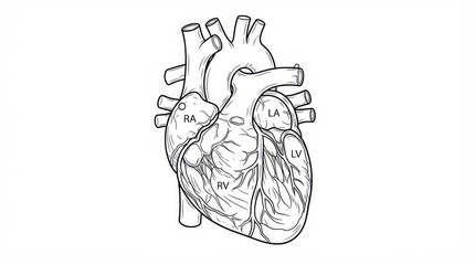 Fototapeta premium The Image Is A Black And White Line Drawing Of A Human Heart The Heart Is Ocr