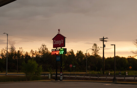 August 21, 2026, Casey's General Store, Sallisaw, Oklahoma; The retail store offers fuel including unleaded and diesel.