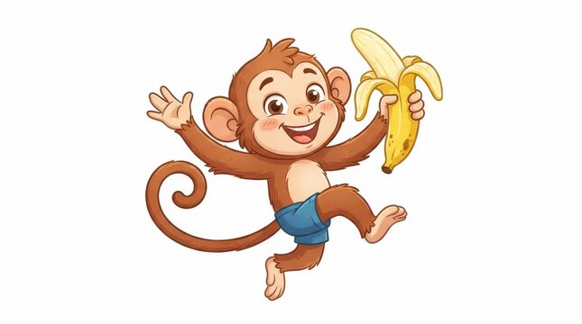 The Image Is A Cartoon Illustration Of A Monkey Holding A Banana In Its