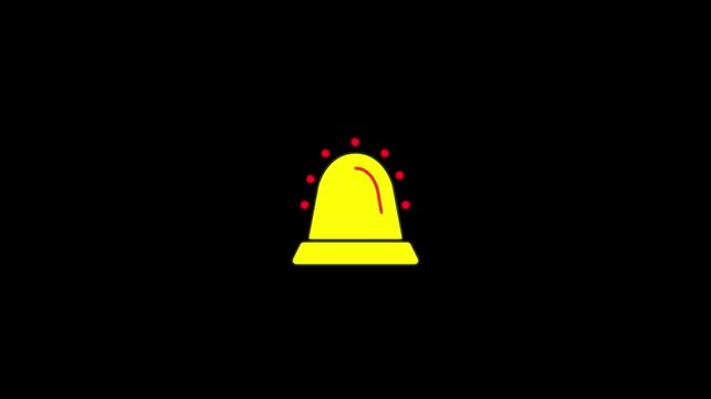 Yellow emergency beacon light icon animation with red dots on black background loop 4k
