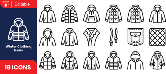Set of 18 winter clothing icons in sketch style © MDMARSHAL