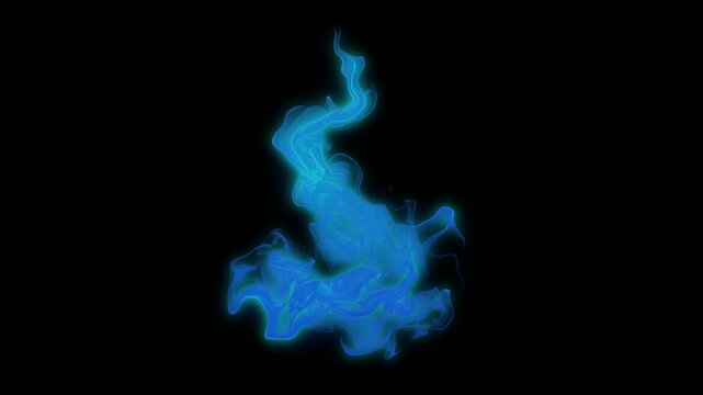 Blue ghost flame glowing on black background, seamless looping will o the wisp fire overlay video for Halloween spirit effects in 4K horizontal