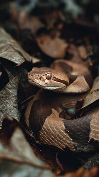 Closeup of a brown snake with intense stare