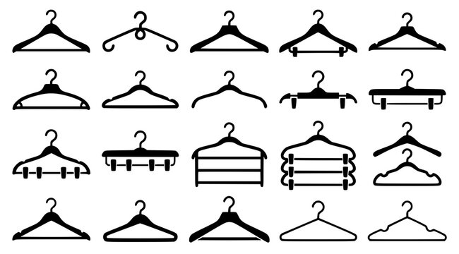 Fashion Clothes Coat Hanger Black Silhouette Icon Set