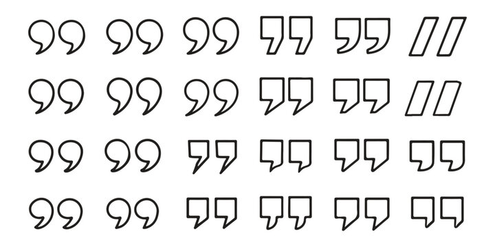 Minimal quote and quotation mark symbol set, outline vector icons on white background illustration.