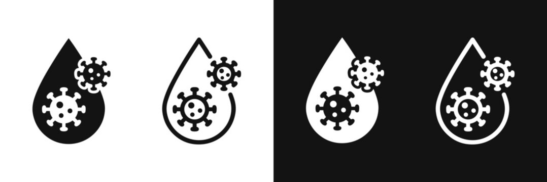 Contaminated Water Droplet and Virus Icon Set for Waterborne Disease and Infection