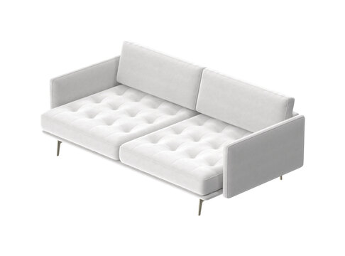 Modern tufted white sofa with sleek metal legs on a clean white background
