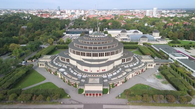 Wroclaw, Poland. Aerial view of Centennial Hall (Hala Stulecia) built in 1913n