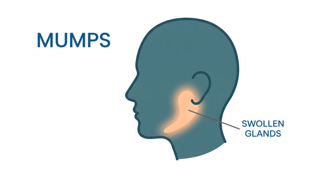 Medical illustration of mumps symptoms showing swollen glands in human face