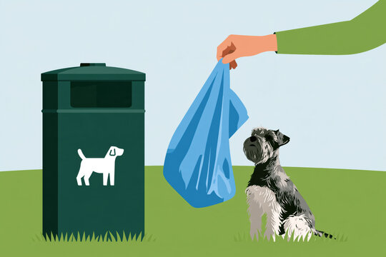 Dog owner disposing pet waste in park