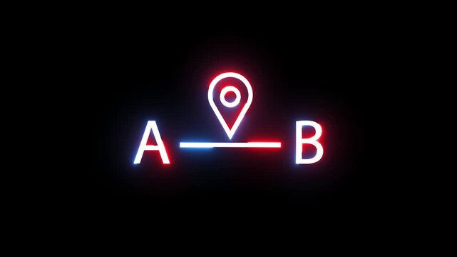 Neon glowing path indicator showing point A to B connection for logistics and travel concepts