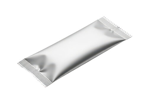 Blank silver foil food snack bar wrapper mockup isolated on transparent background