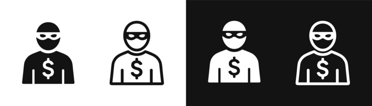 Burglar and thief vector icon set with dollar sign logo
