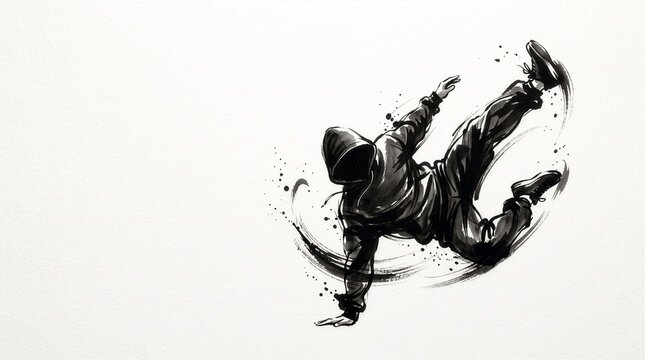 Sumi-e illustration of a breakdancer