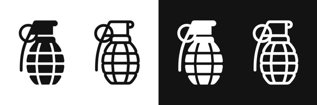 Hand grenade icon set vector illustration isolated on white and black background