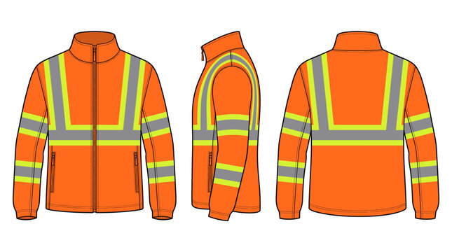 Safety fleece with front side and back views protective workwear mockup template vector illustration