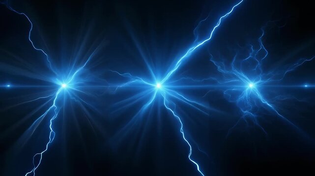 Abstract blue electric lightning arcs and glowing energy sparks background, electricity plasma