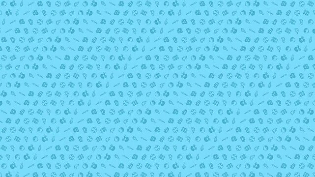 Light Blue Baseball Themed Pattern 4K 60FPS seamless Looping Video Background