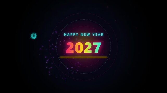 Glowing blue continuous line art drawing 2027 number animation for modern new year celebration.