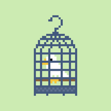 bird in a cage pixel art