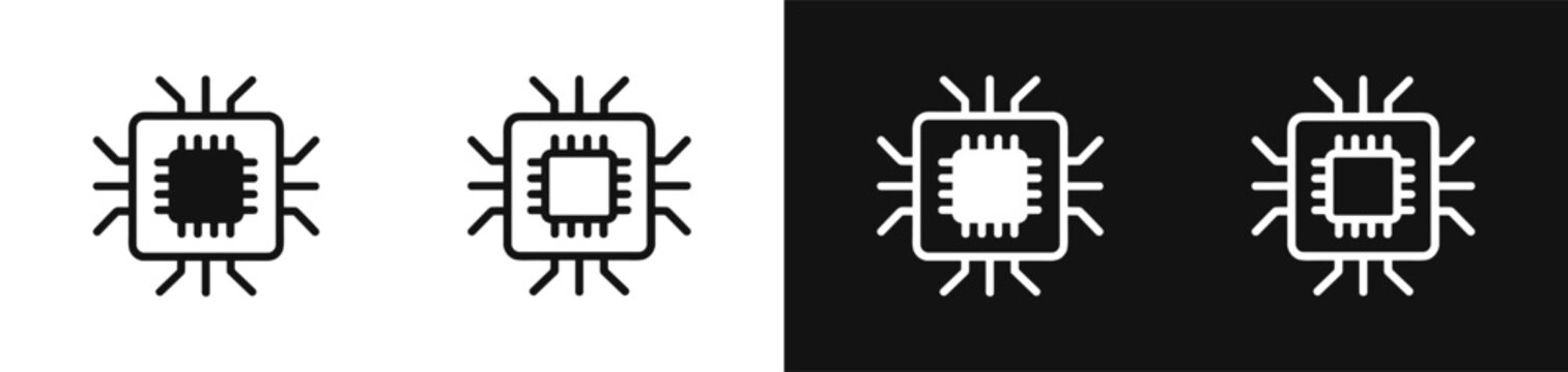 Computer CPU microchip processor icon set symbol for hardware technology and computing